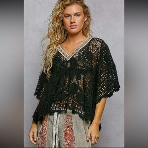 Black Crochet Pattern Flared Top (NEW)